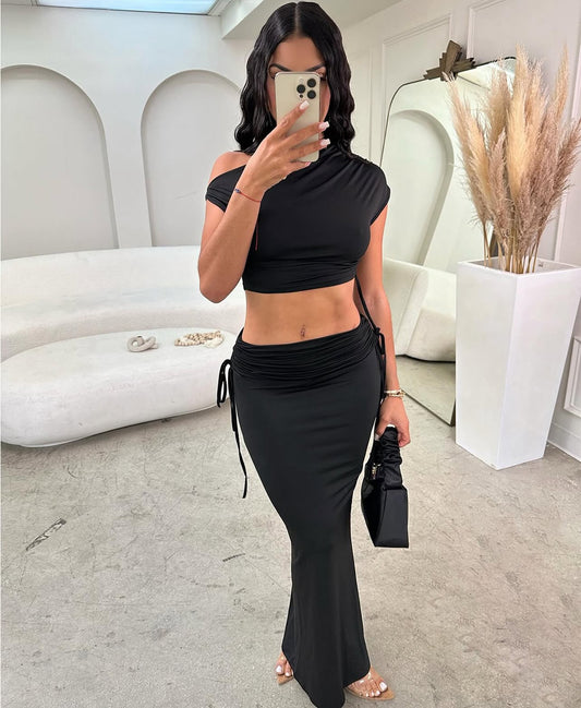 CJ 2004# conjunto saia longa mais mini t-tshirt irregular