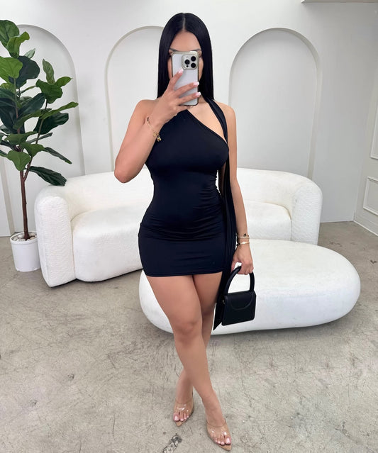 MV1001# mini vestido justo com laço solto