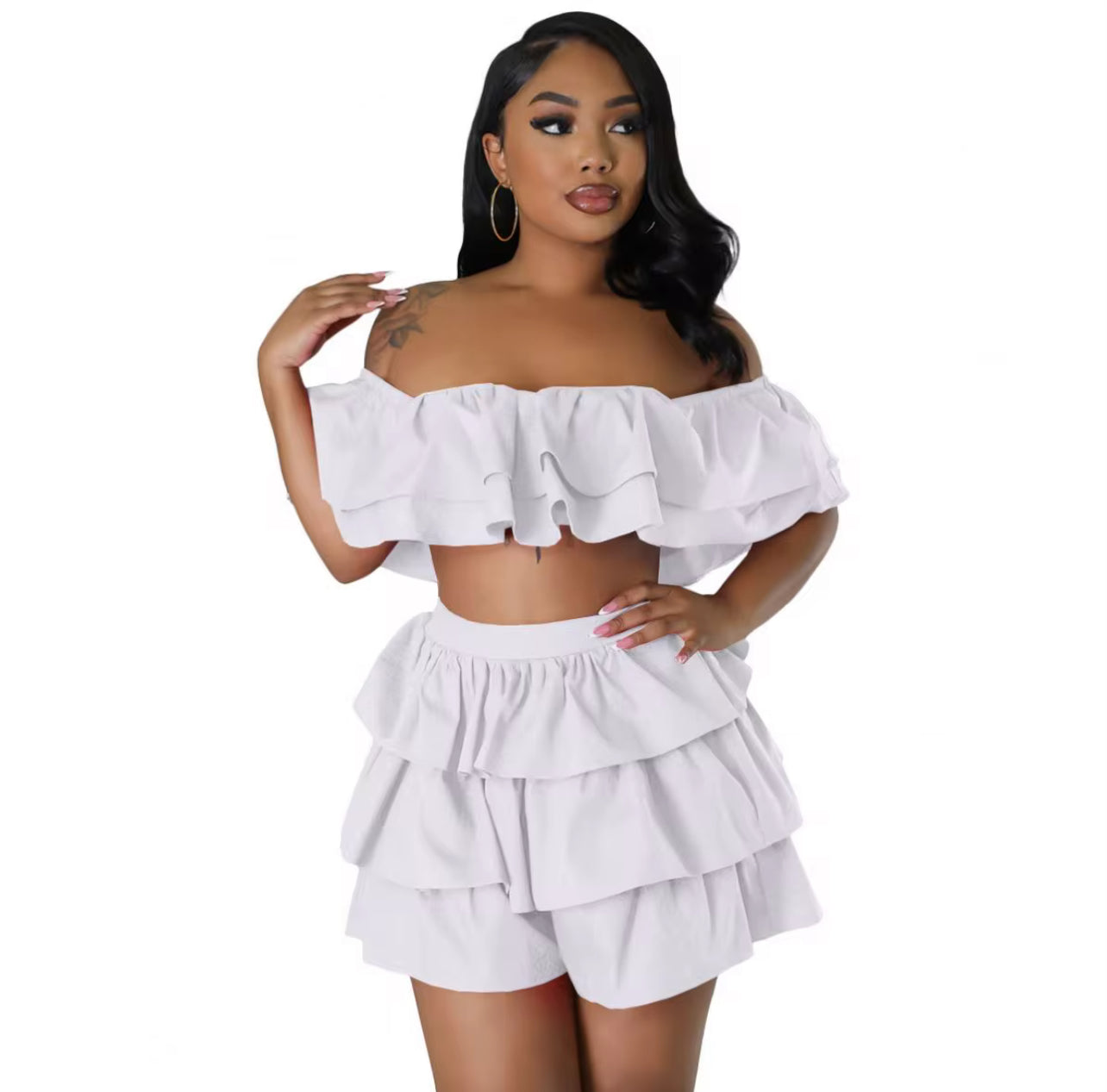 CJ80013#Conjunto Saia calção com babado duplo