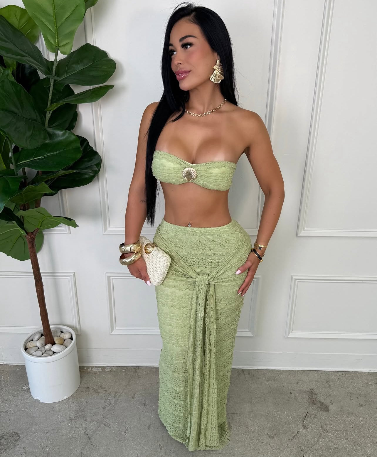 CJ1102# Conjunto com top e saia longa de renda verão