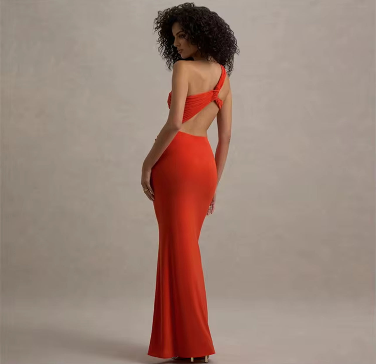 V1007# vestido longo justo irregular uma alça