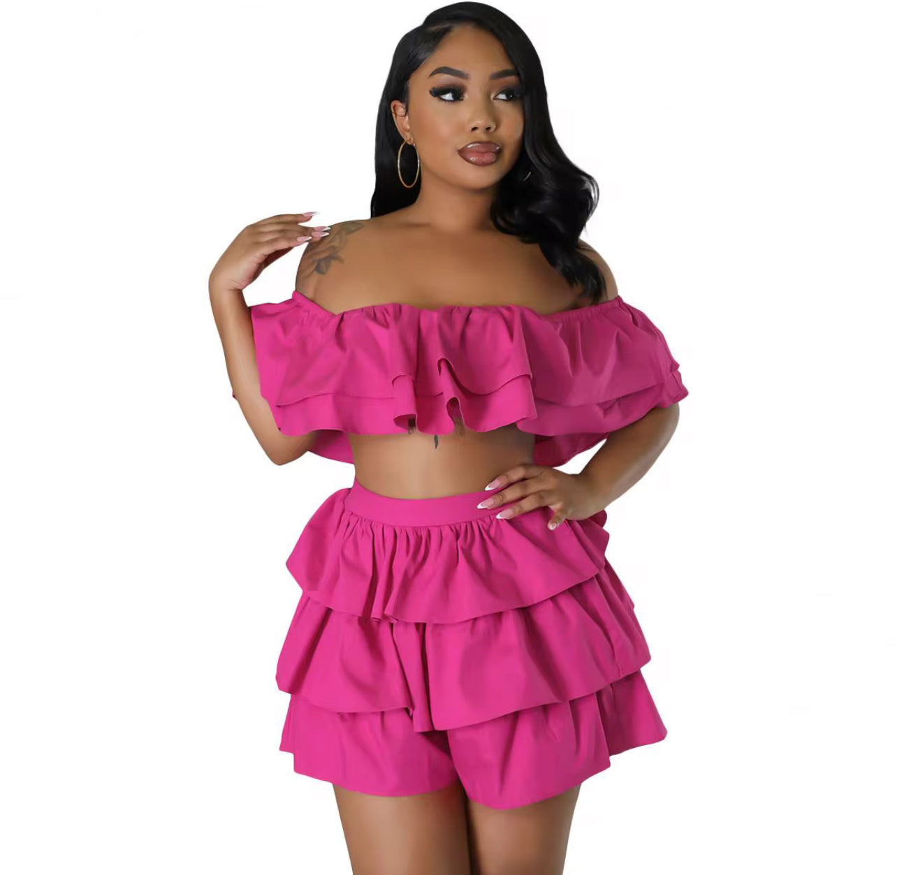 CJ80013#Conjunto Saia calção com babado duplo