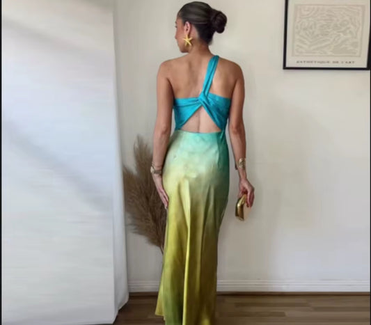 V1013# vestido de cetim oceano