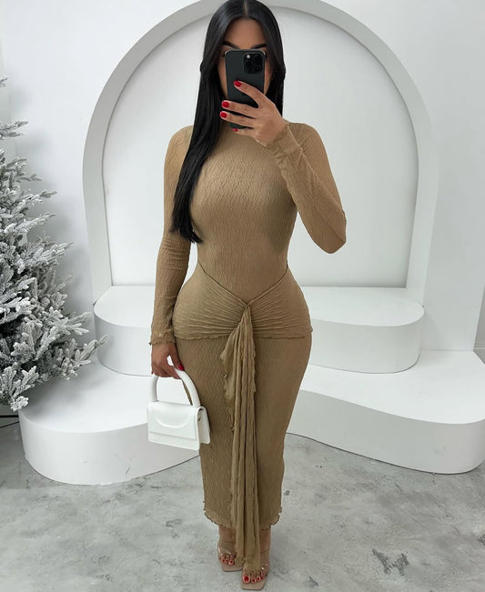 VL80025 vestido longo mangas compridas