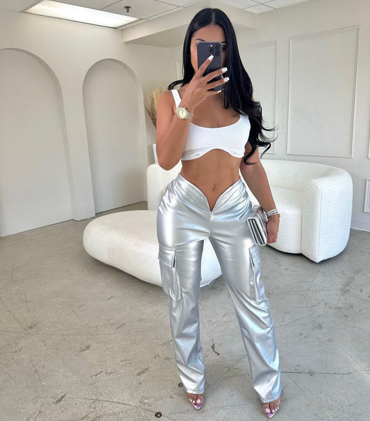 2013# metallic v-waisted pants