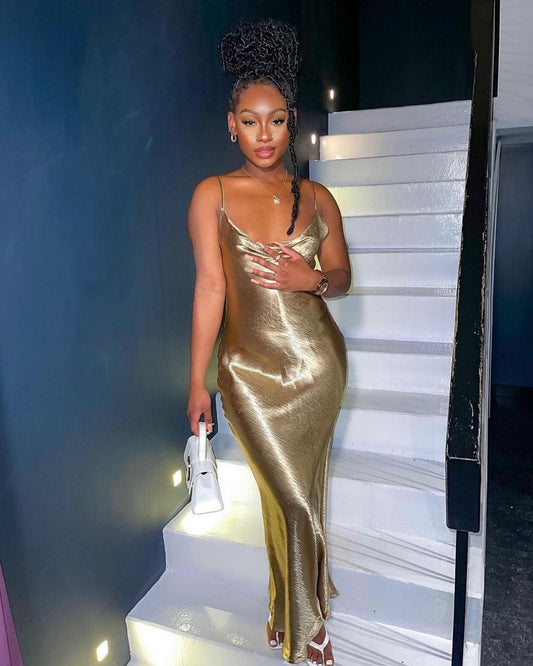 1720# backless maxi in satin, spaghetti waist