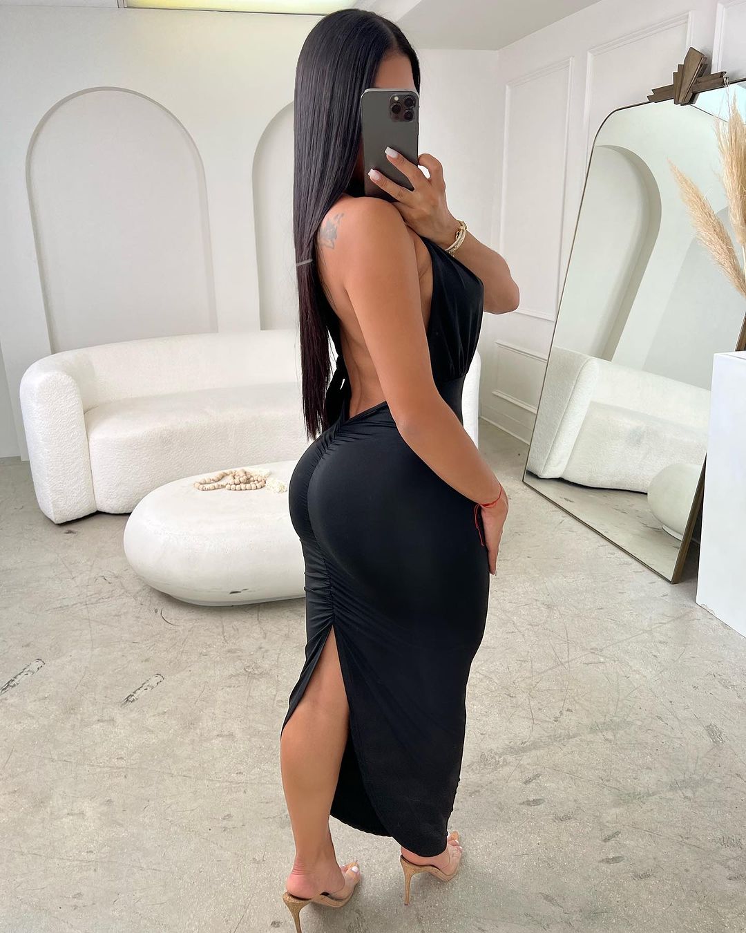 #1136 Long irregular fitted dress