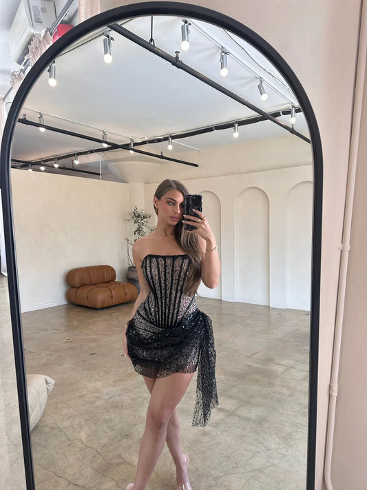 #7056 Mini vestido corset diamond