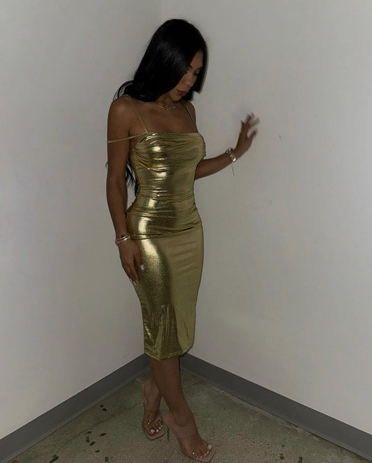 1716# Metallic dress with double straps