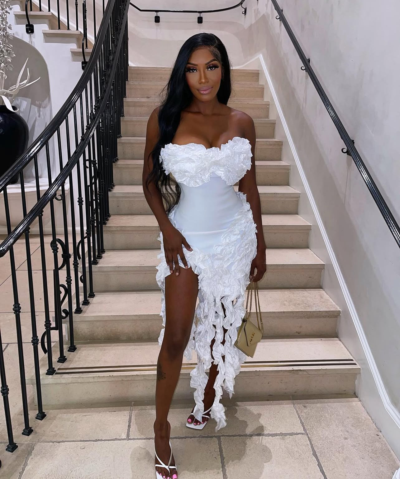 VMD80055 Vestido de baile elegante com estampa floral 3D estilo bandeau para mulheres, festa/baile