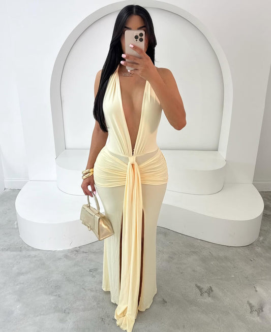 VL80029 Vestido elegante sexy com decote em V