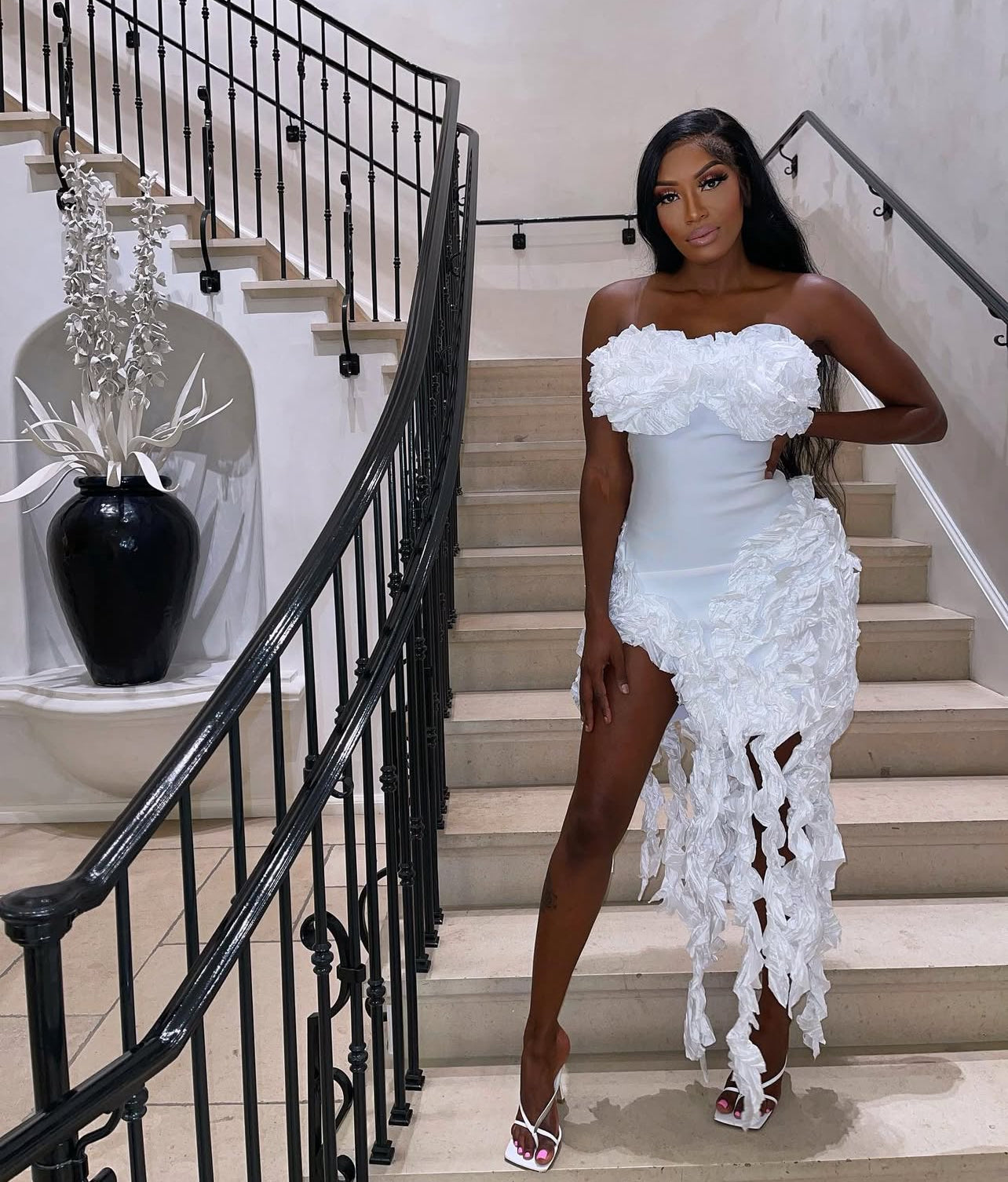 VMD80055 Vestido de baile elegante com estampa floral 3D estilo bandeau para mulheres, festa/baile