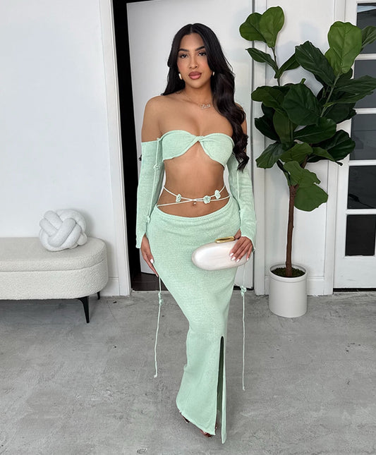 V1015# conjunto verão mangas e saia longa