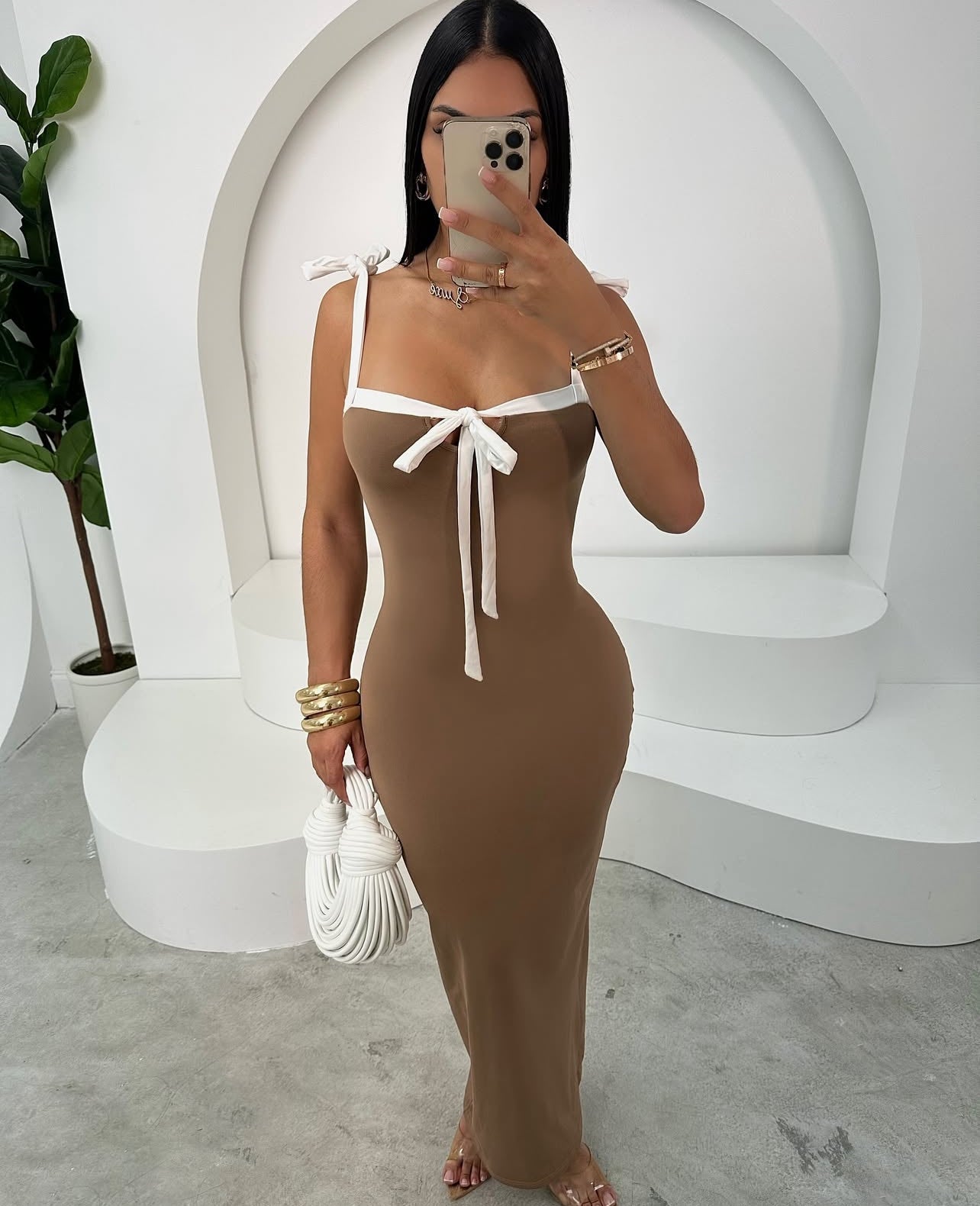 80063 Vestido outono inverno com nó frontaljusto elegante