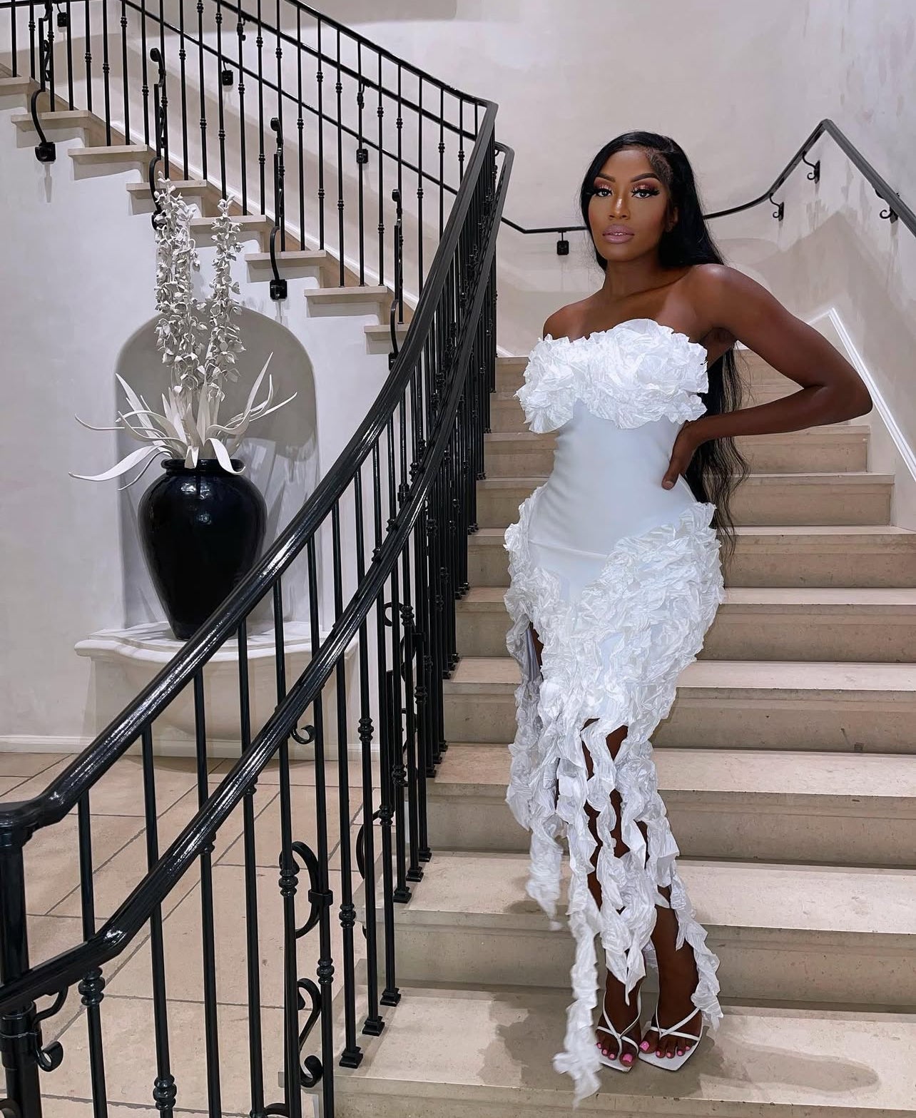 VMD80055 Vestido de baile elegante com estampa floral 3D estilo bandeau para mulheres, festa/baile