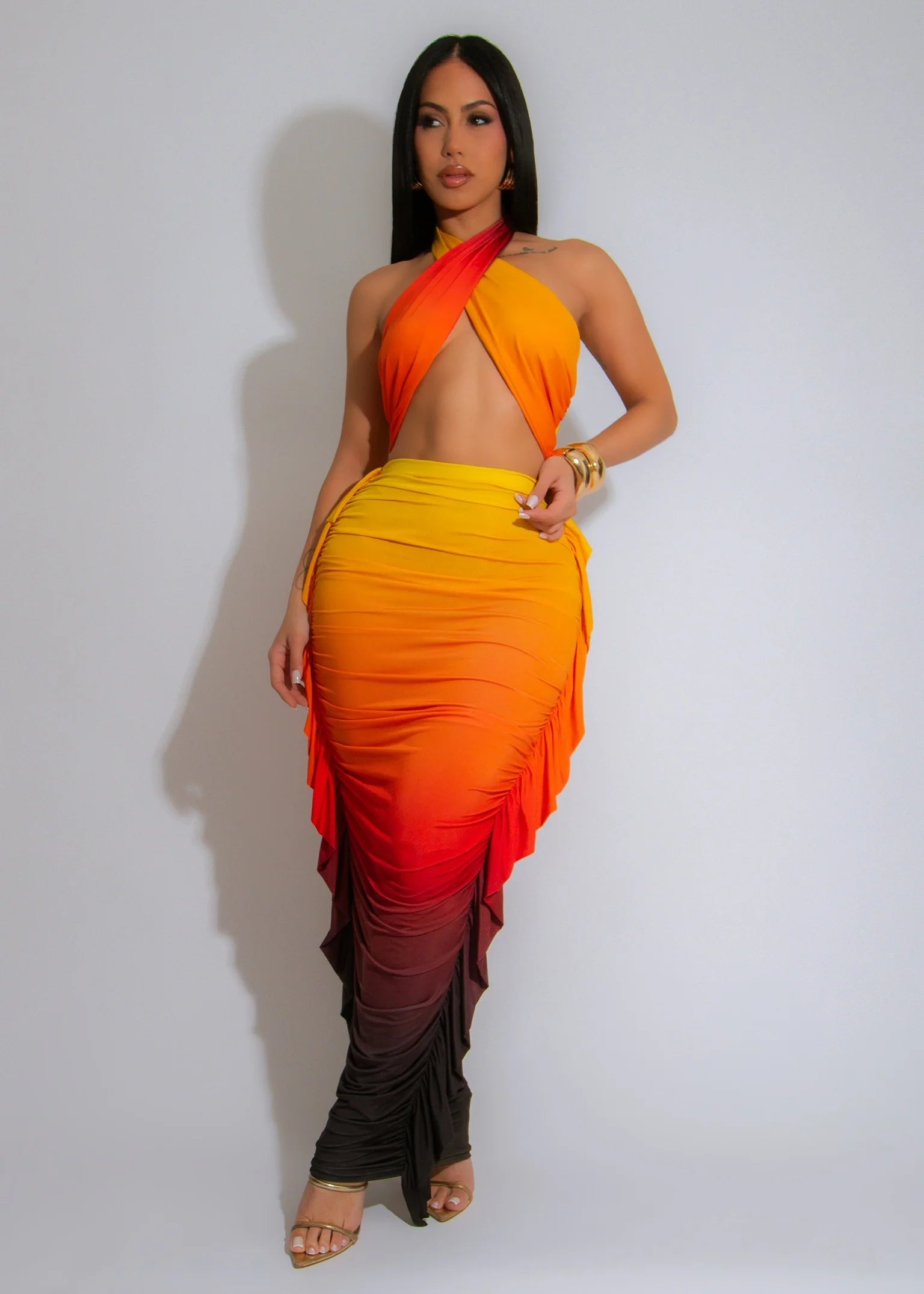 CJ1100# conjunto com top cruzado saia longa irregular