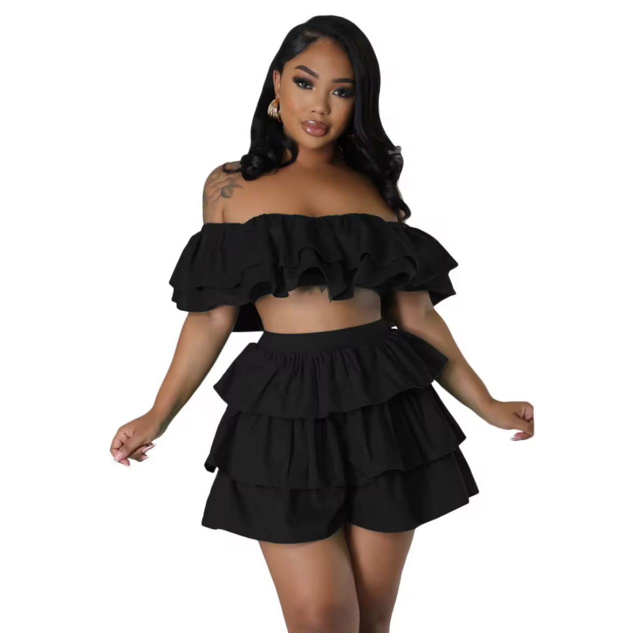 CJ80013#Conjunto Saia calção com babado duplo