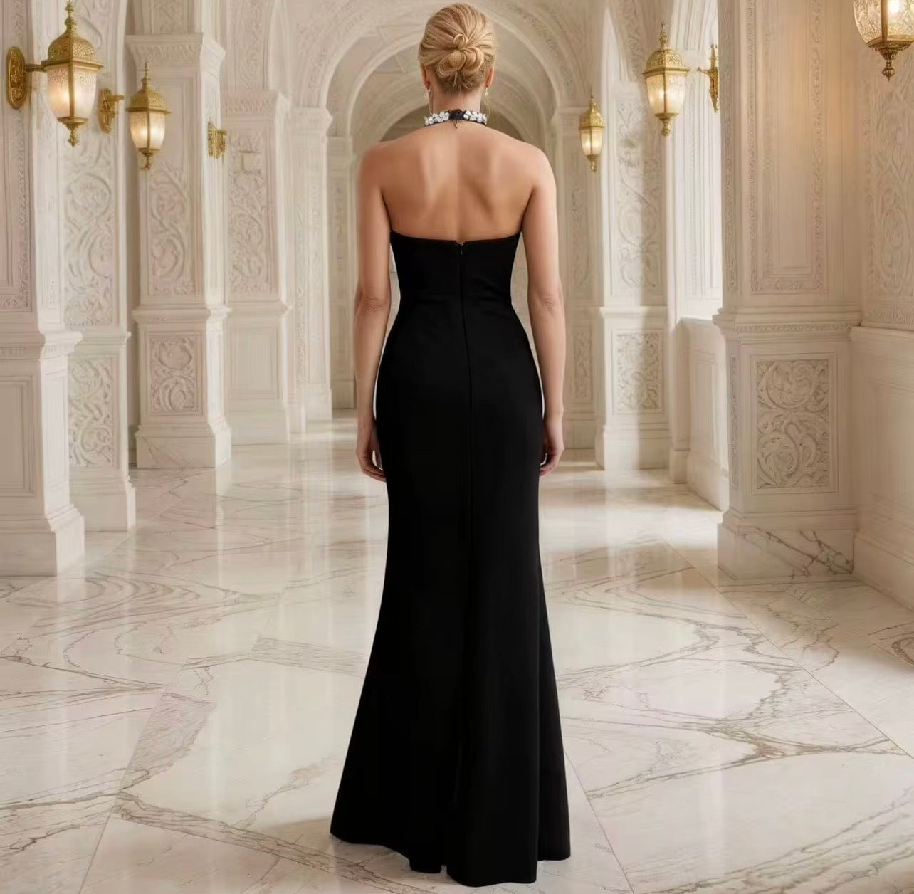 Edit Vestido longo com prestas elegante