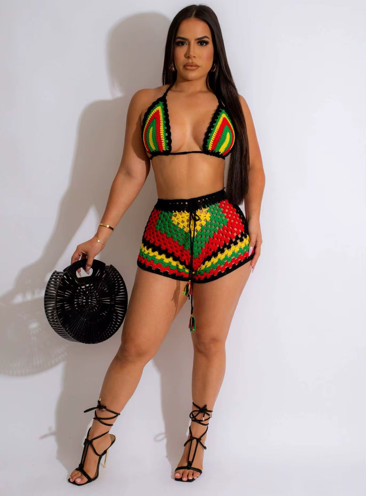 V1104# conjunto top e short jamaicano