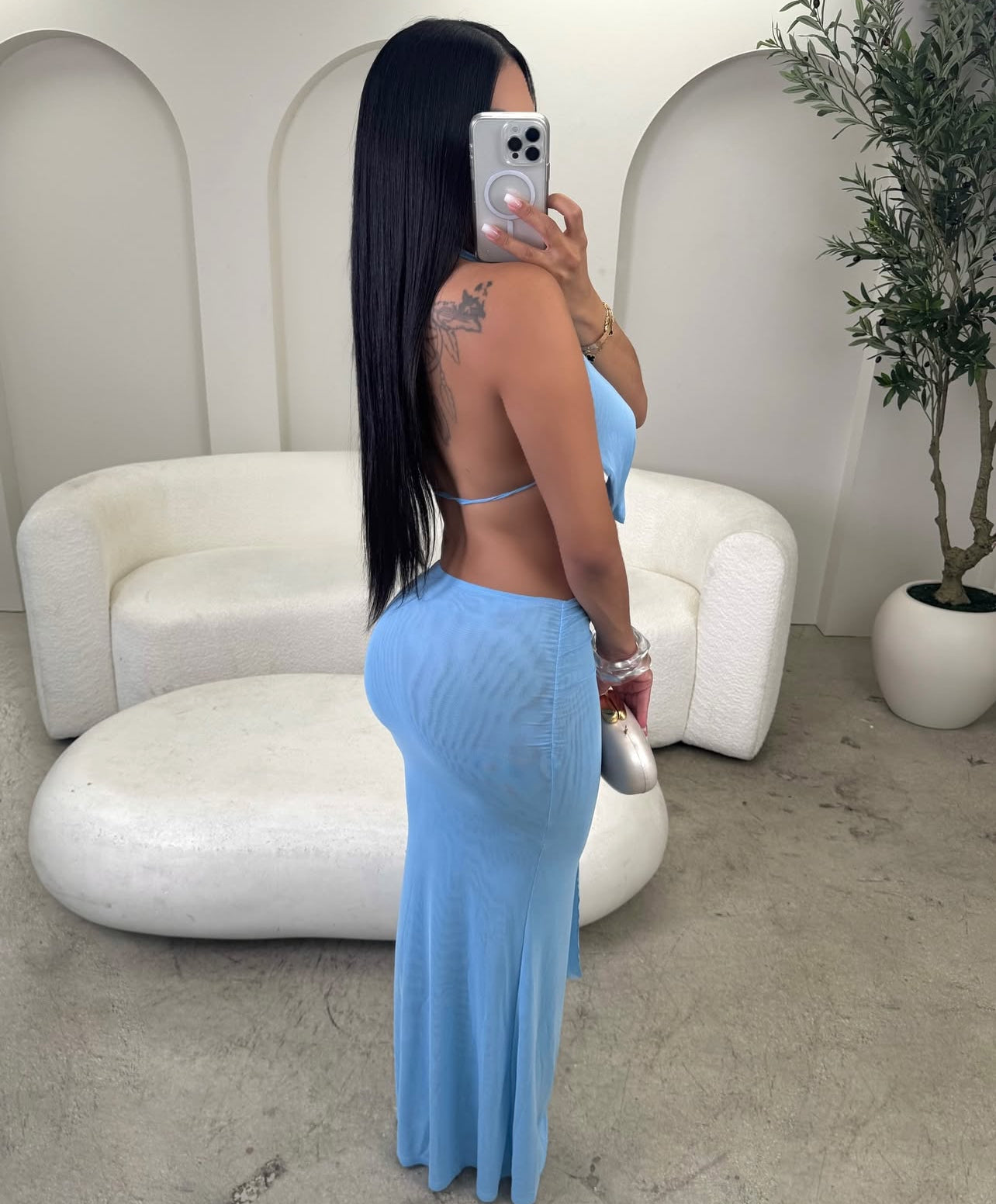 CJ80045# Conjunto de 2 peças de blusa e saia sexy com decote drapeado e costas nuas