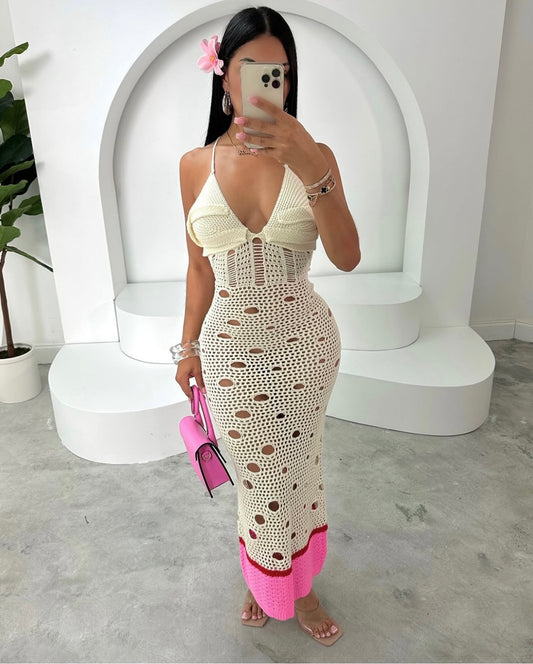 #7087 vestido praia maxi oco out