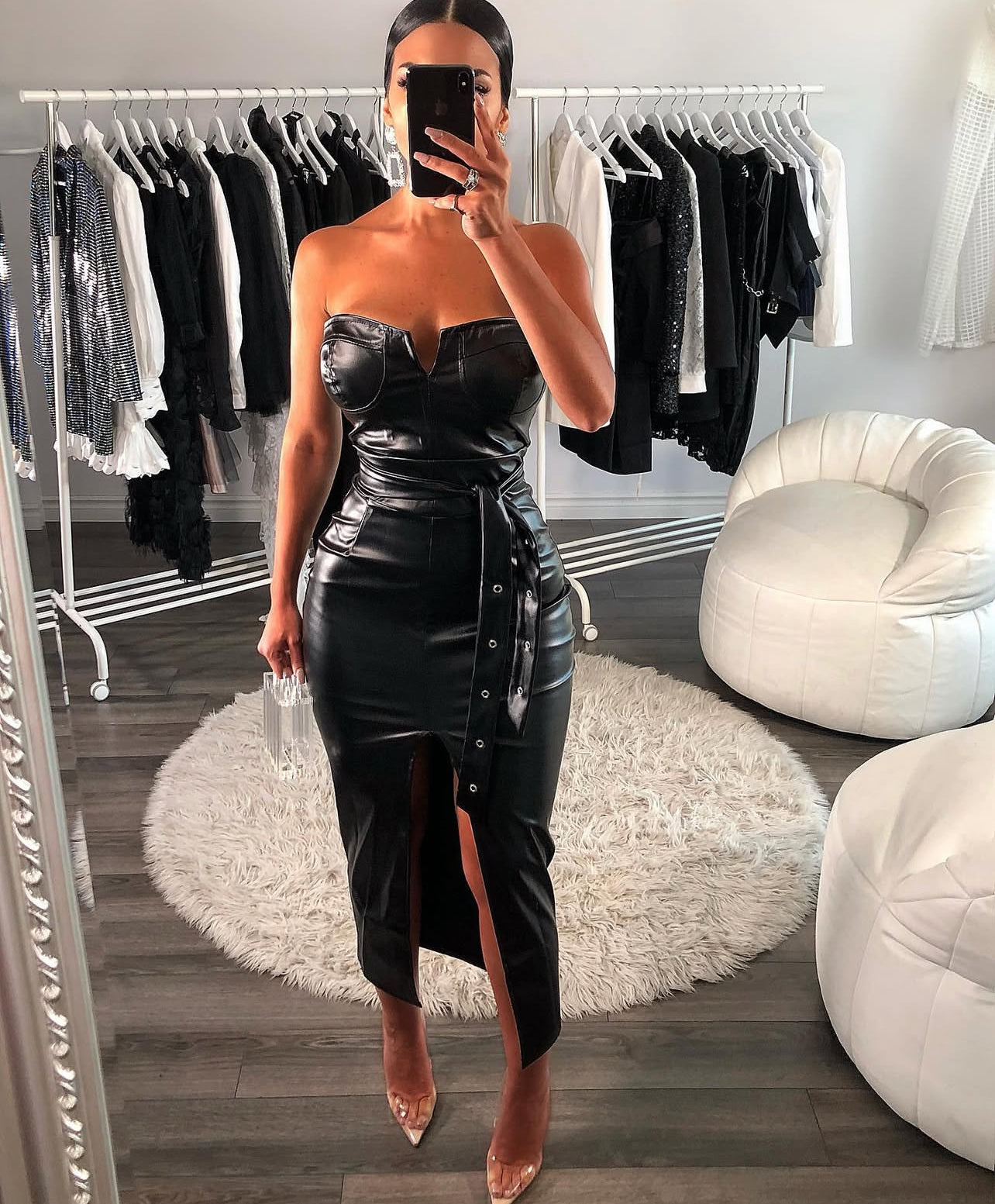 70065# vestido de Nappa sintético sem alças