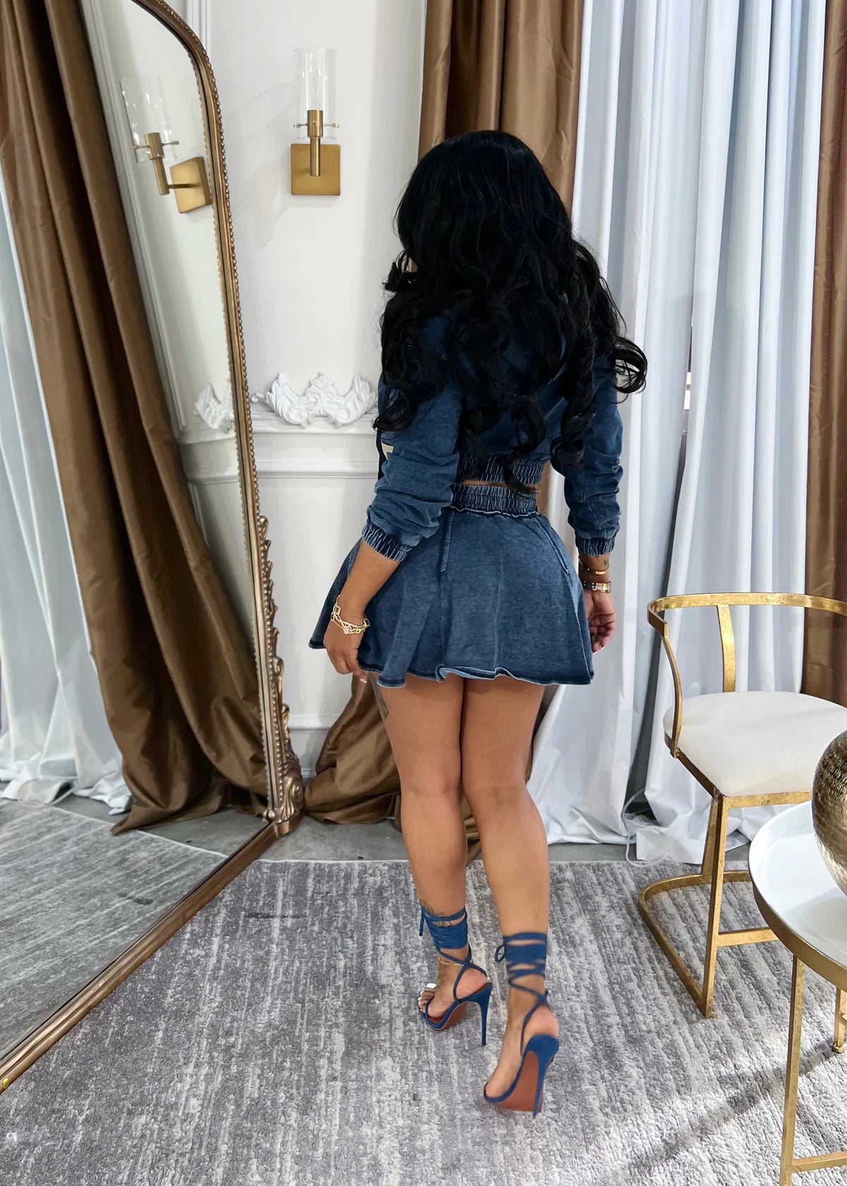 7004# conjunto Denim manga longa e saia curta