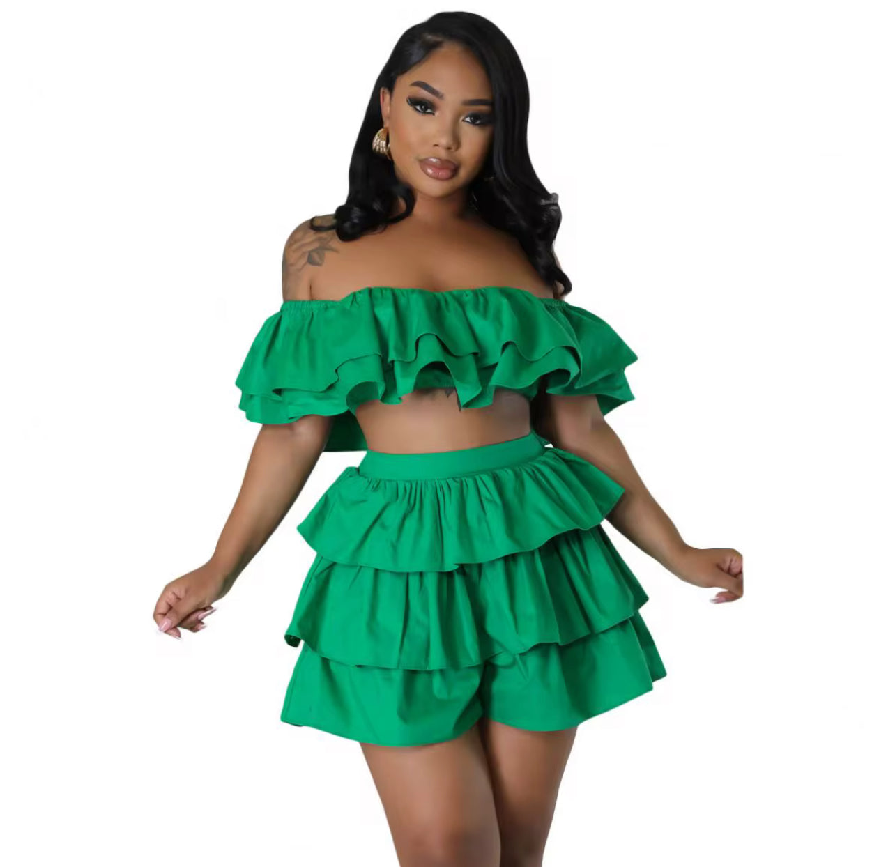 CJ80013#Conjunto Saia calção com babado duplo