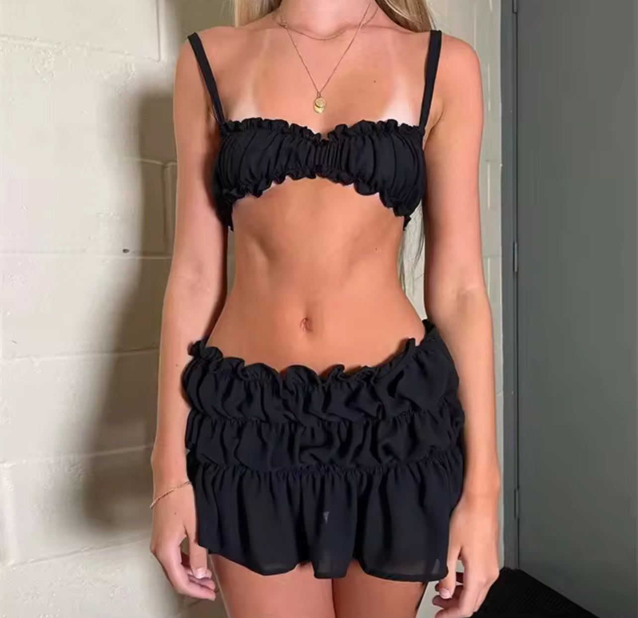 V1023# conjunto 2 peças verão praia saia + top