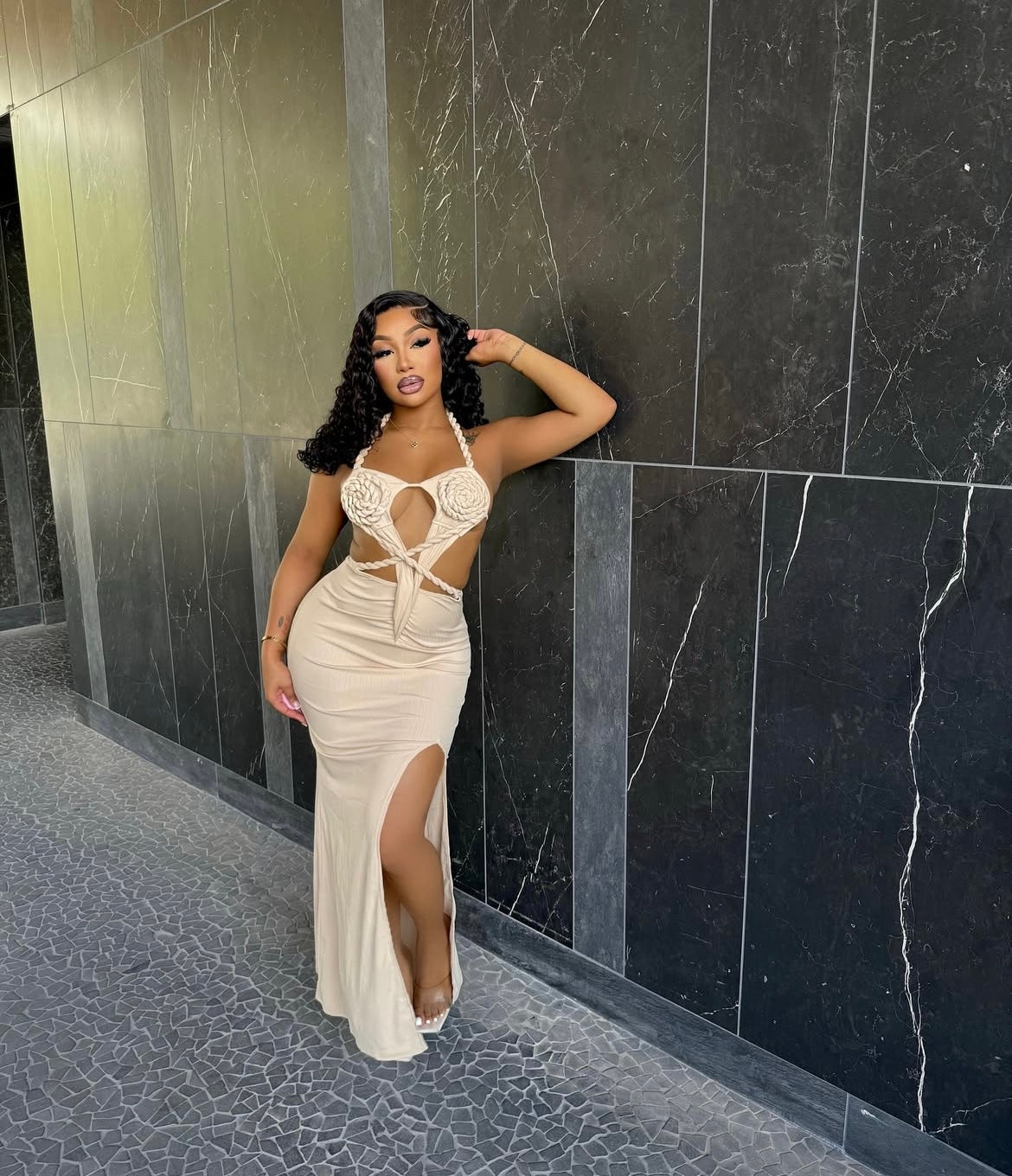 V10056# vestido longo com cordas sem alças