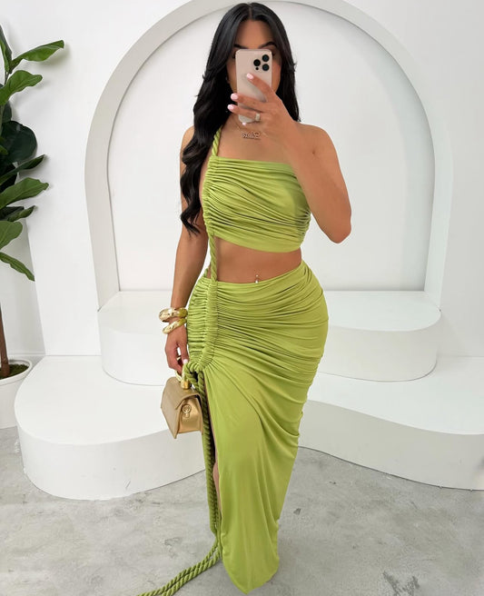 70018# vestido plissado irregular