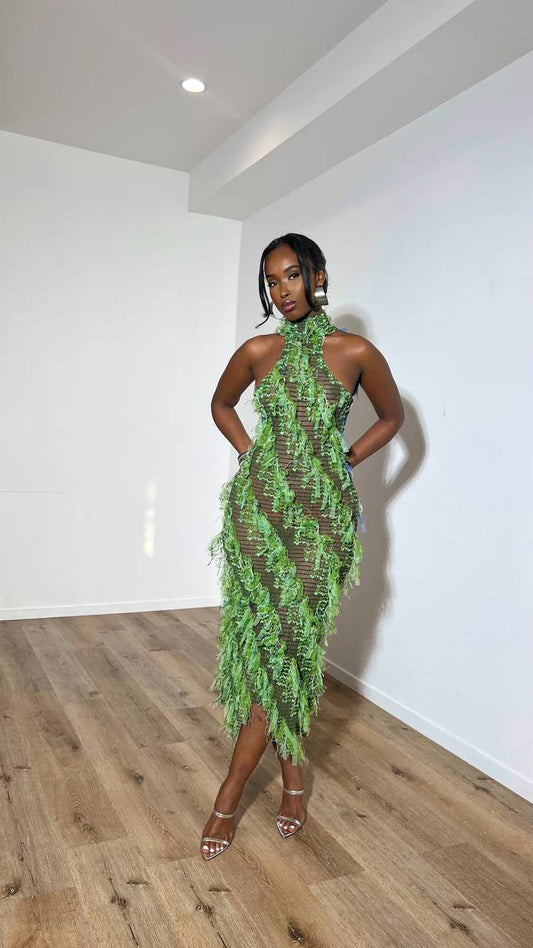 SX Vestido midi  gola falsa ajustado recorte costas sexy