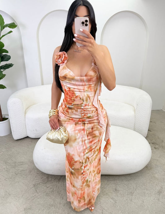 VL2000# Vestido longo floral impress