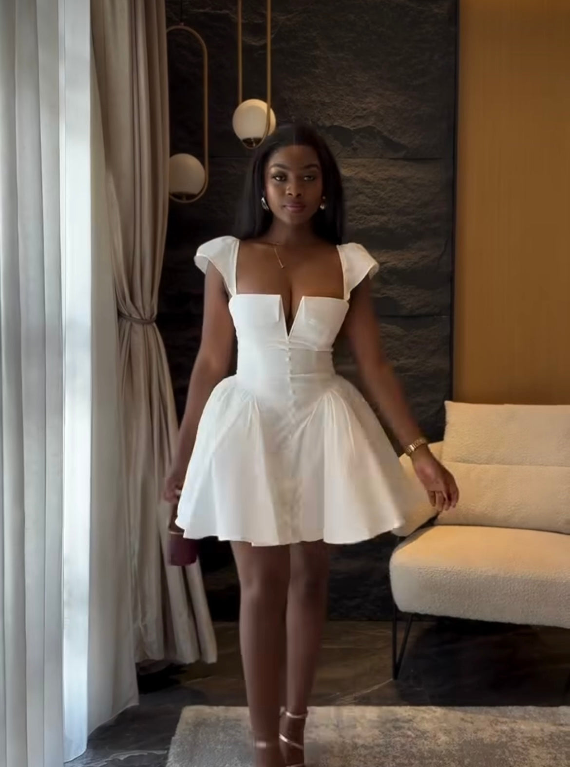 VM80014# Vestido curto peplum sexy com decote V