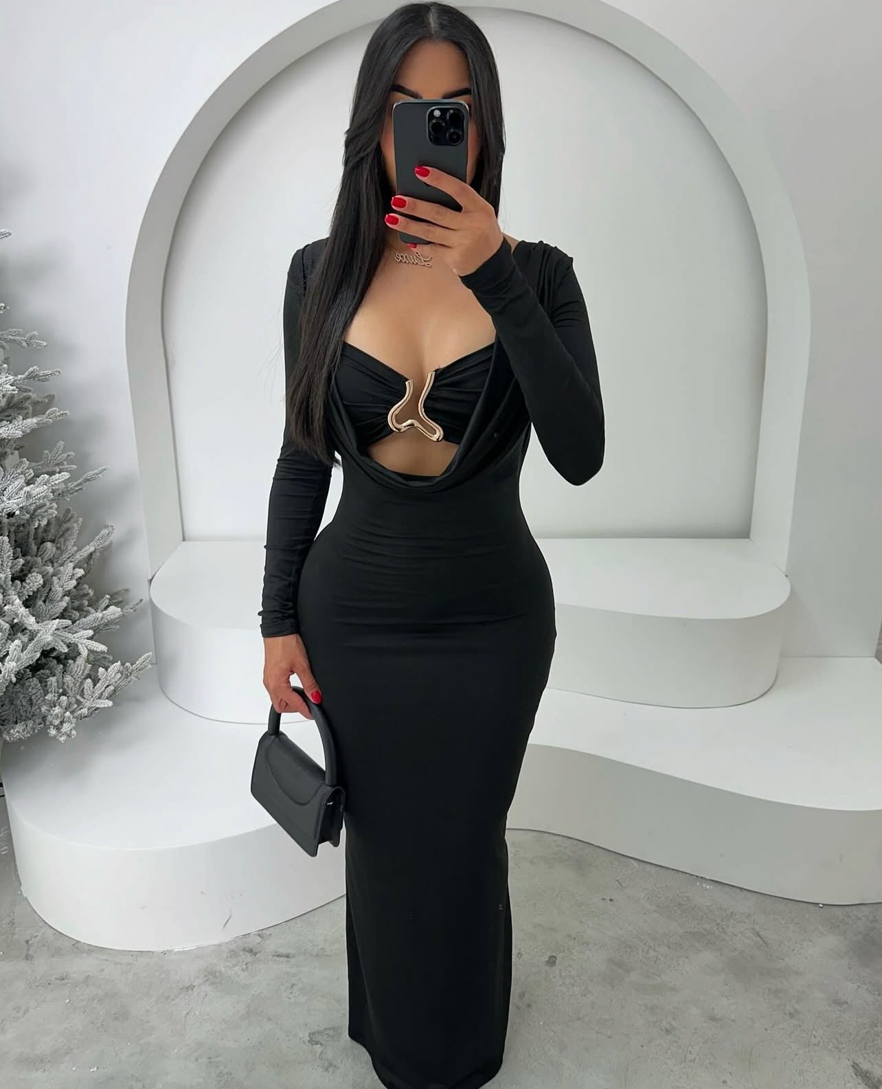 VL80039 vestido de festa elegante com decoração metálica feminina, vestido longo justo e elástico de malha