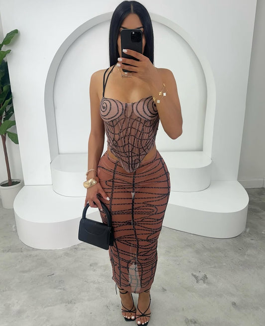 CJ1112# conjunto verão 2 peças padrão linhas infinitas