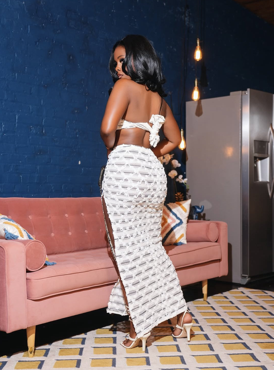 CJ Conjunto sem mangas Top Crop Cintura alta Maxi Saia Festival Verão Praia Resort