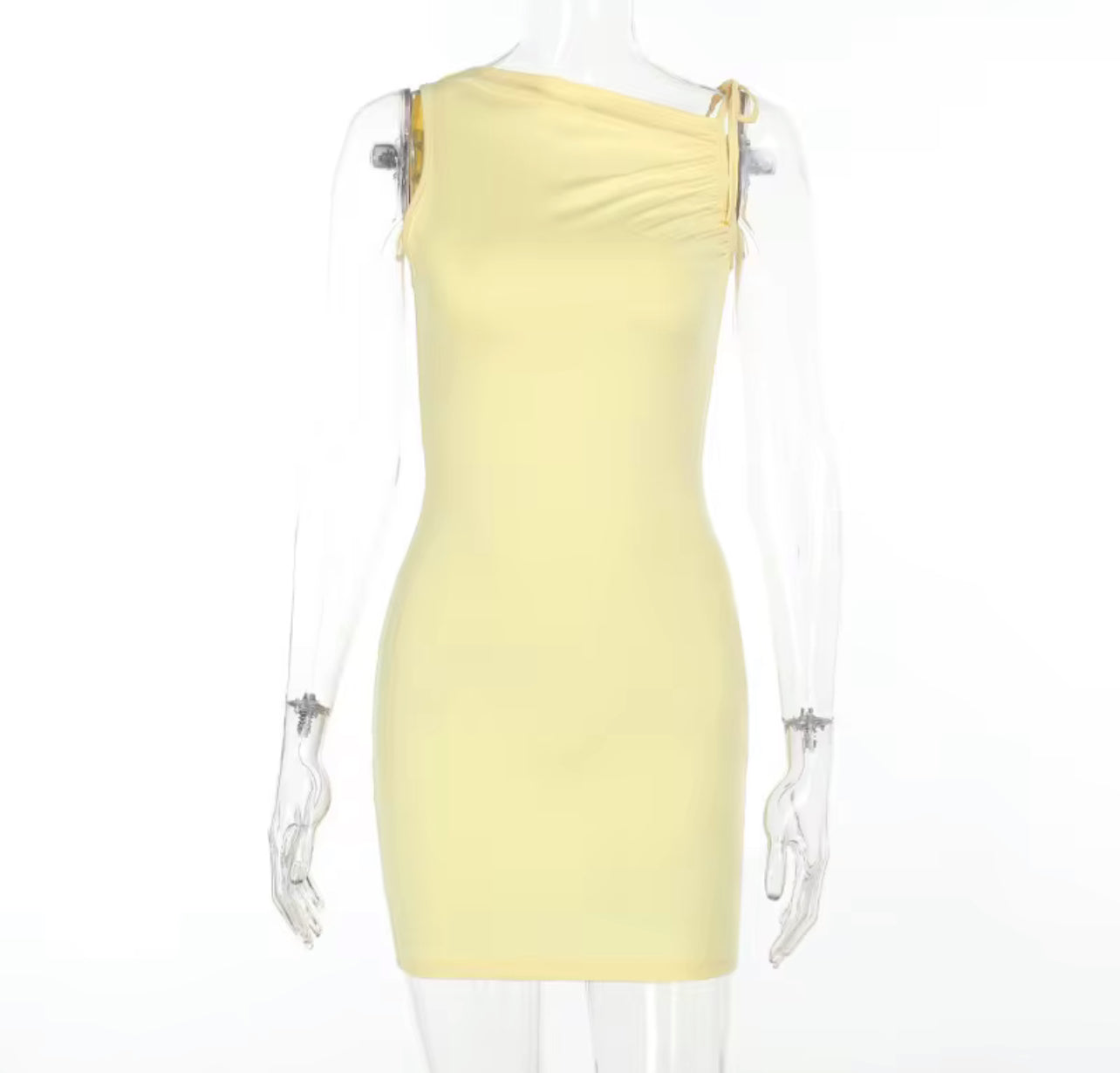 MV1001# mini vestido com alças irregulares justo