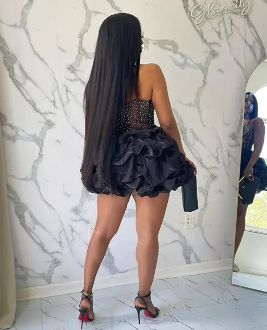 #1615 Rhinestone Mesh Mini Dress with Stones