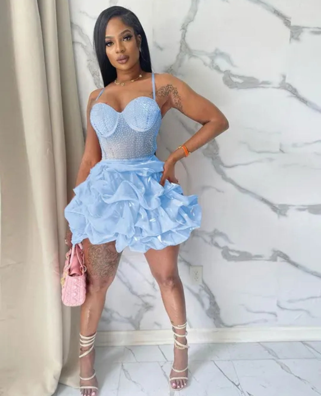 #1615 Rhinestone Mesh Mini Dress with Stones