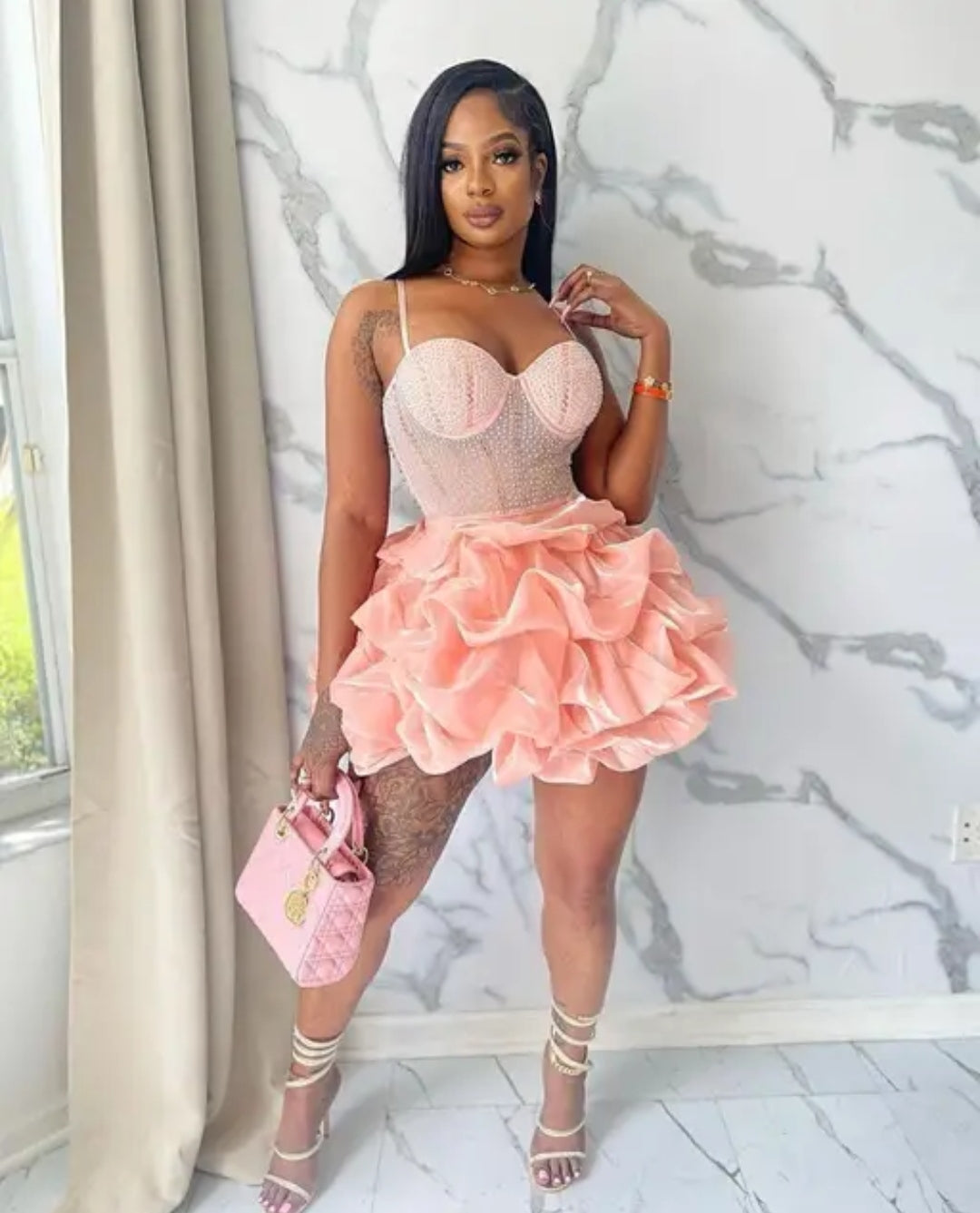 #1615 Rhinestone Mesh Mini Dress with Stones