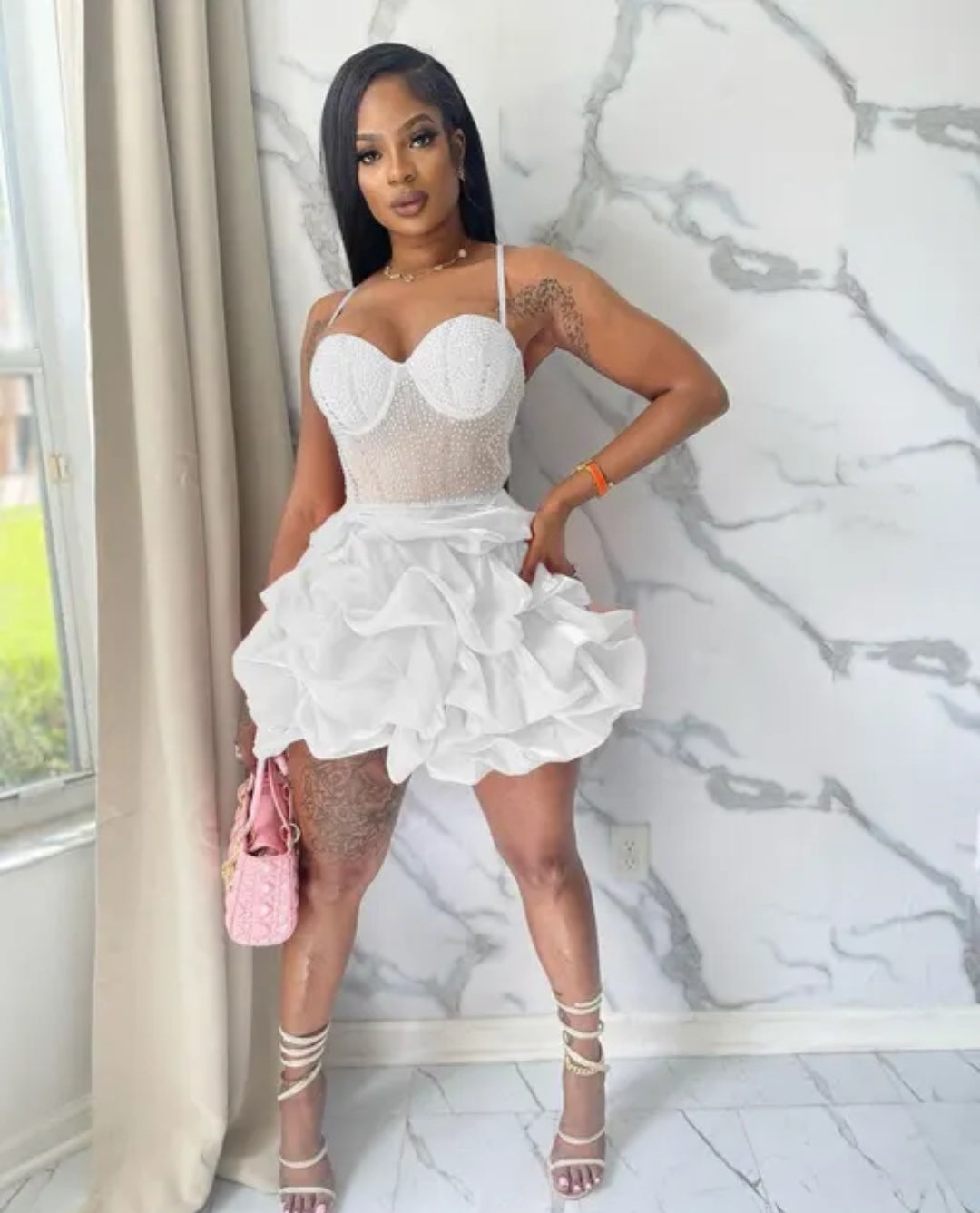 #1615 Rhinestone Mesh Mini Dress with Stones