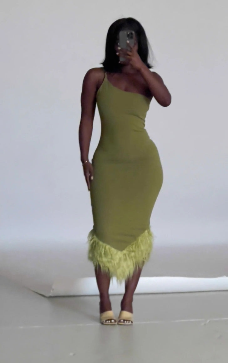 #1602 Long fitted dress with fur