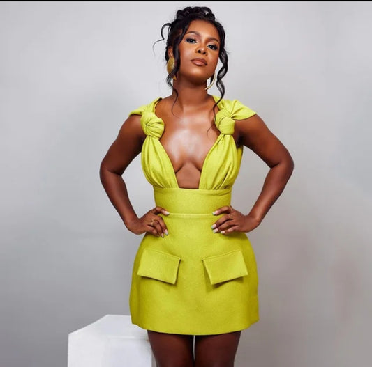 2018# UNEQUAL DRESS WITH SHOULDER TIE, OPEN BACK