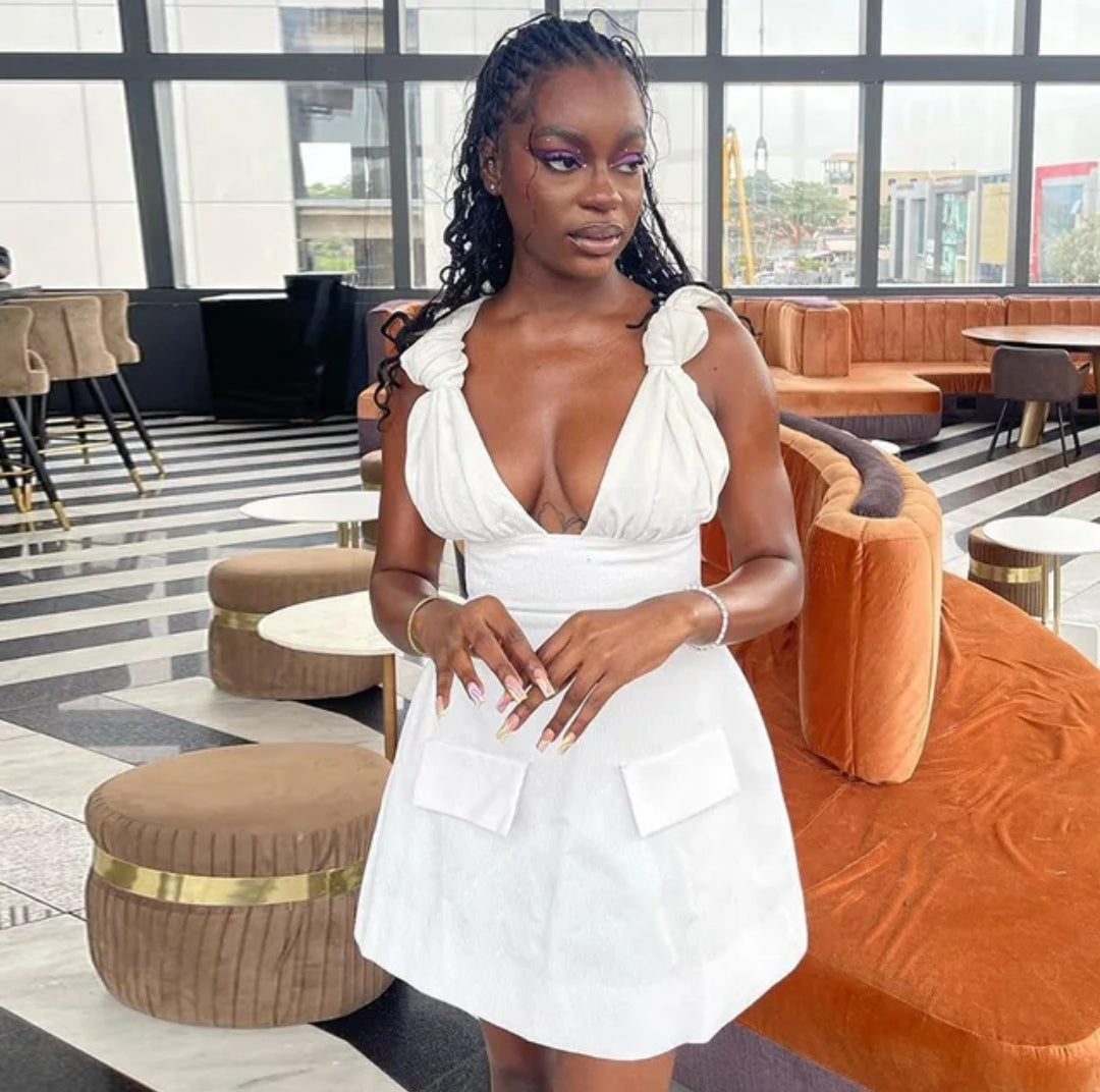 2018# UNEQUAL DRESS WITH SHOULDER TIE, OPEN BACK