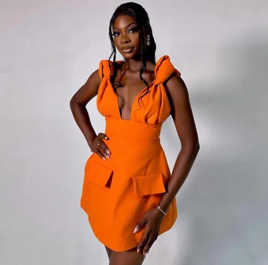 2018# UNEQUAL DRESS WITH SHOULDER TIE, OPEN BACK