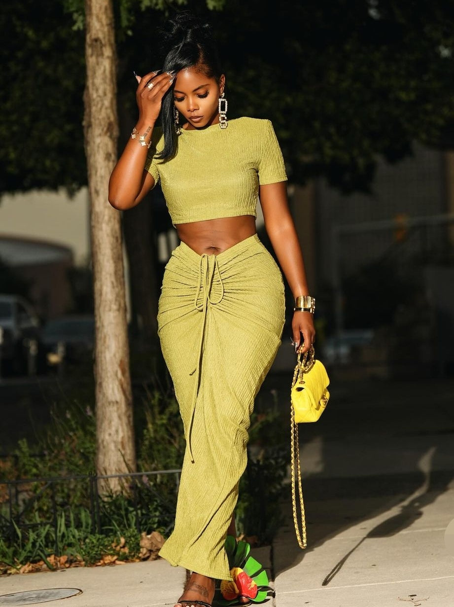 Women Spring Summer Elegant White Short Sleeve T-Shirt and Drawstring Pleated Skirt 2 Piece Set