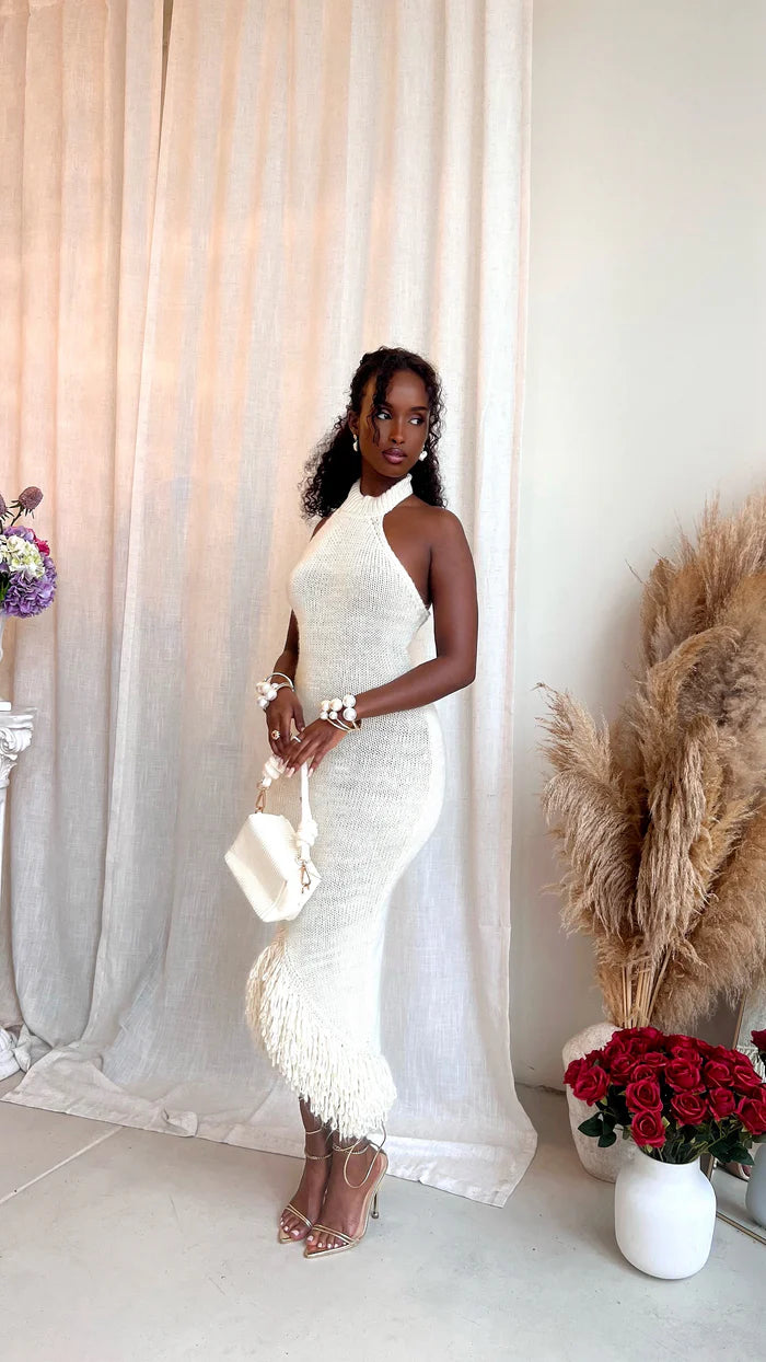 #7024 vestido alto pescoço de malha sem alças