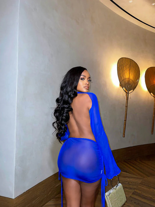 #7023 Mini vestido sexy em tule oco