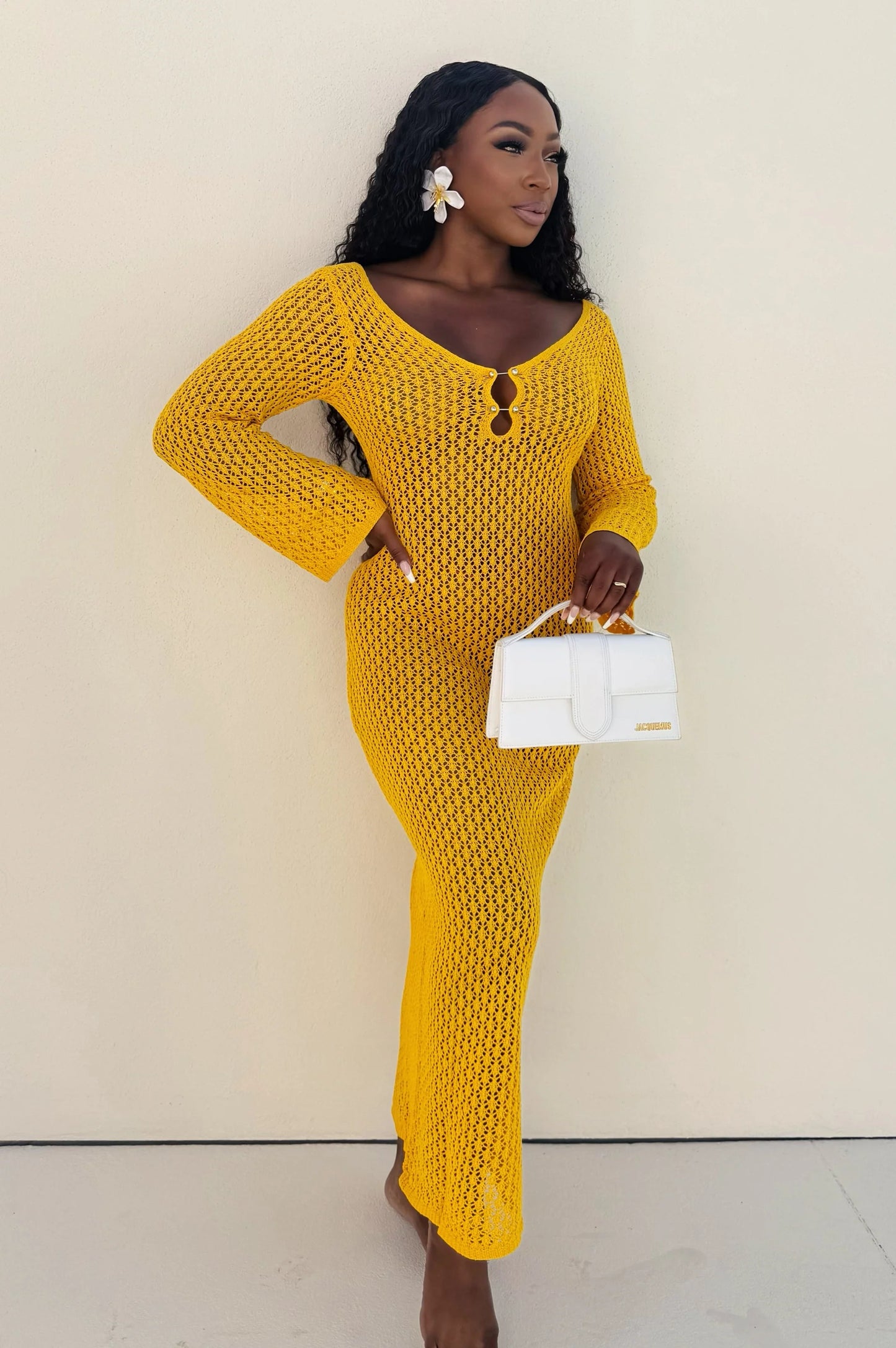 #7044 vestido de praia em malha transparente em v